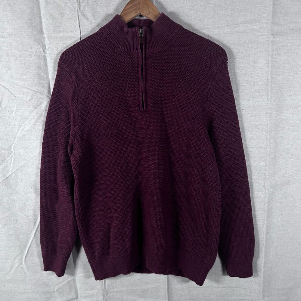 Jos. A. Bank 1905 Collection Mens Large‎ Burgundy Cotton Quarter Zip Sweater 361